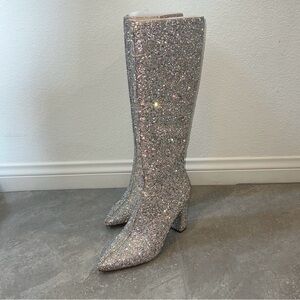 Betsey Johnson Sparkling Silver Heeled Boots